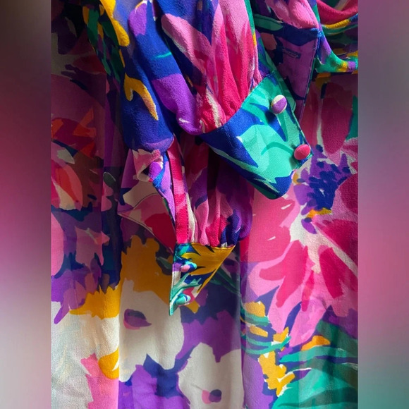 Vintage Umi Collections by Anne Crimmins 100% Silk Floral kimono blouse Sz 8 - Picture 6 of 9